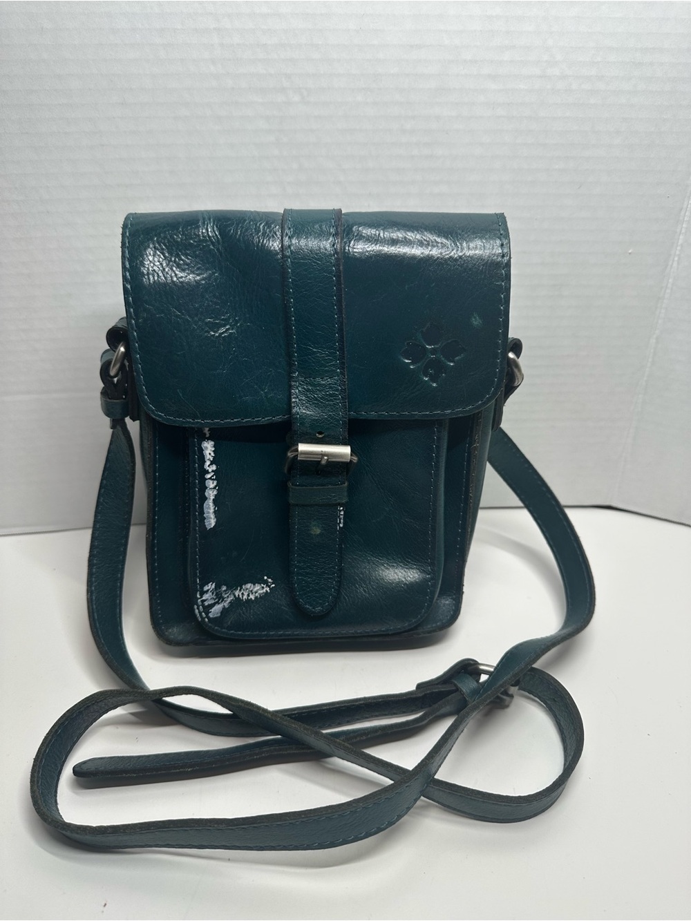 Patricia Nash Teal Leather Crossbody Bag with Buckle